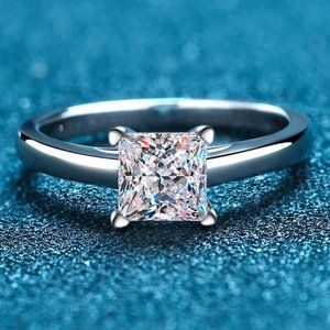 Certified 2ct. t.w. Moissanite Diamond Princess Cut Engagement Ring NEW